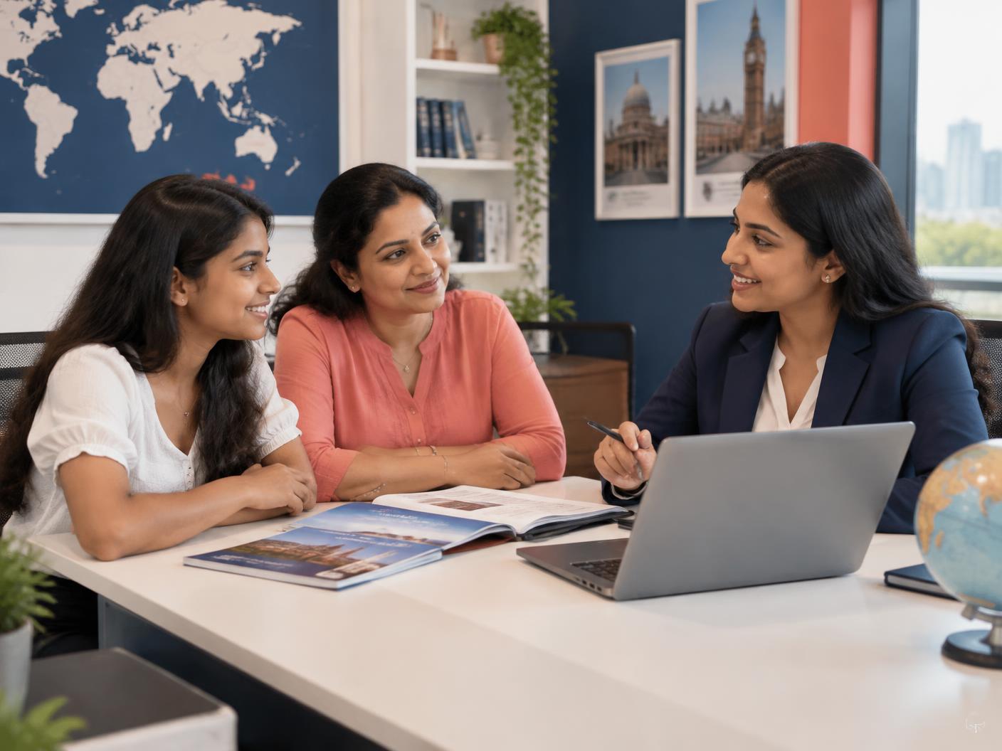 Students and parents in a study abroad counselling session at Kings Way Education